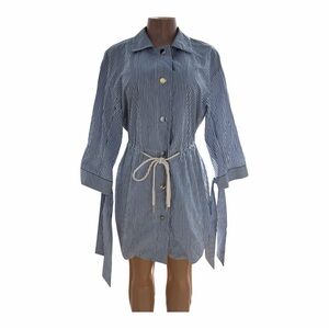 Lafayette 148 New York Blue & White Striped Button Shirt